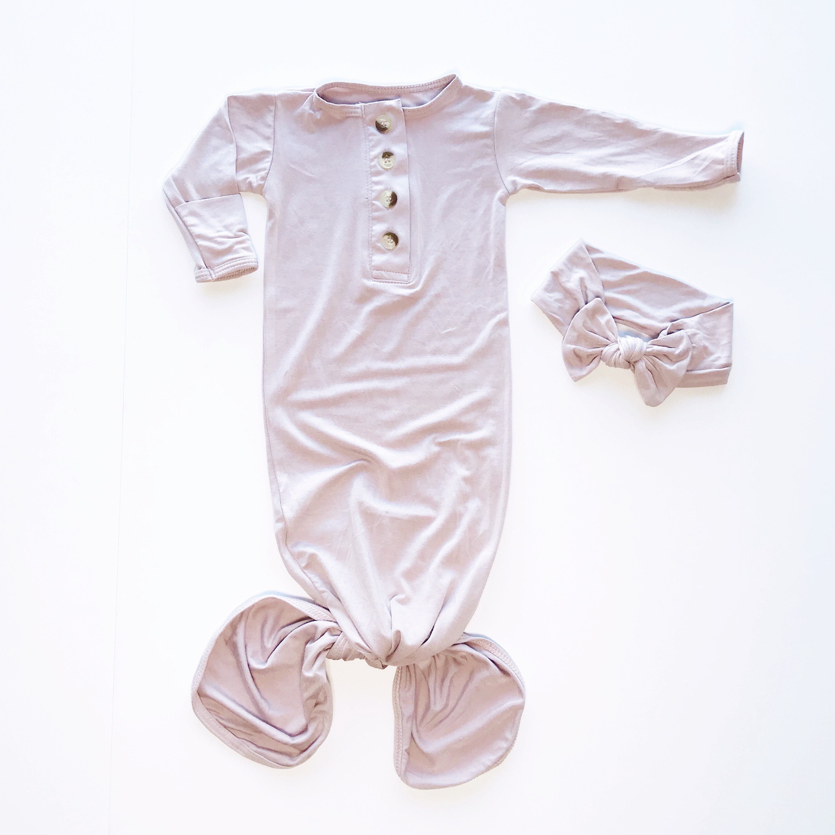 Dusty Muave Pink Newborn Baby Gown Set Soft Muave Button Etsy