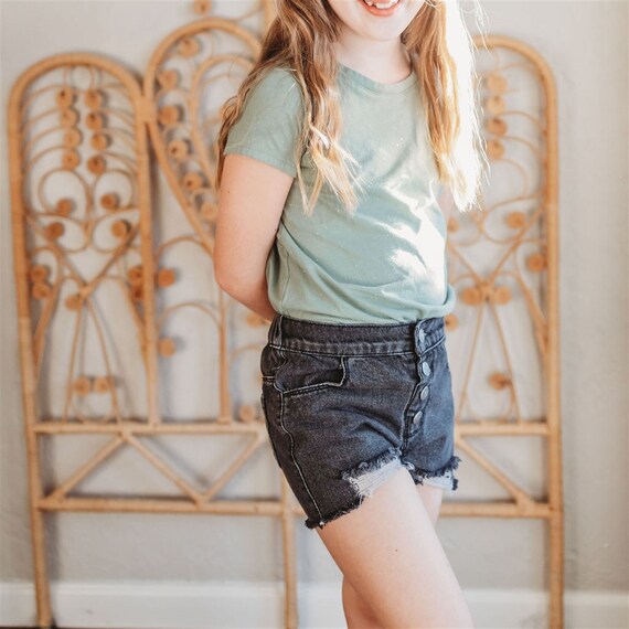 Girls Distressed Black Denim Shorts 