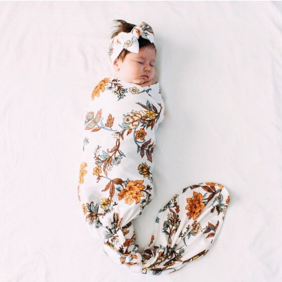 Vintage Wildflower Swaddle Set newborn Baby Girl Wildflower Floral Swaddle Baby Bundle White Floral Swaddle Blanket bow Set Wildflower Etsy