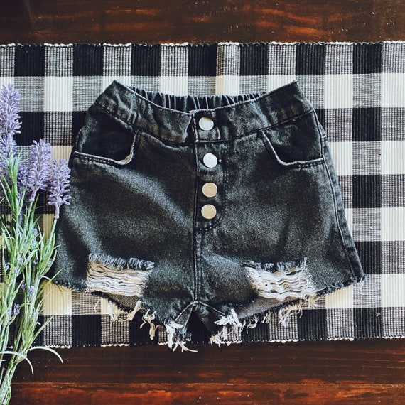 Girls Distressed Black Denim Shorts 