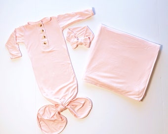 Baby Pink Complete Newborn Baby Bundle - Pink Baby Girl Swaddle Set - Baby Pink Take Home Baby Set - Fresh48 Pink Swaddle Set