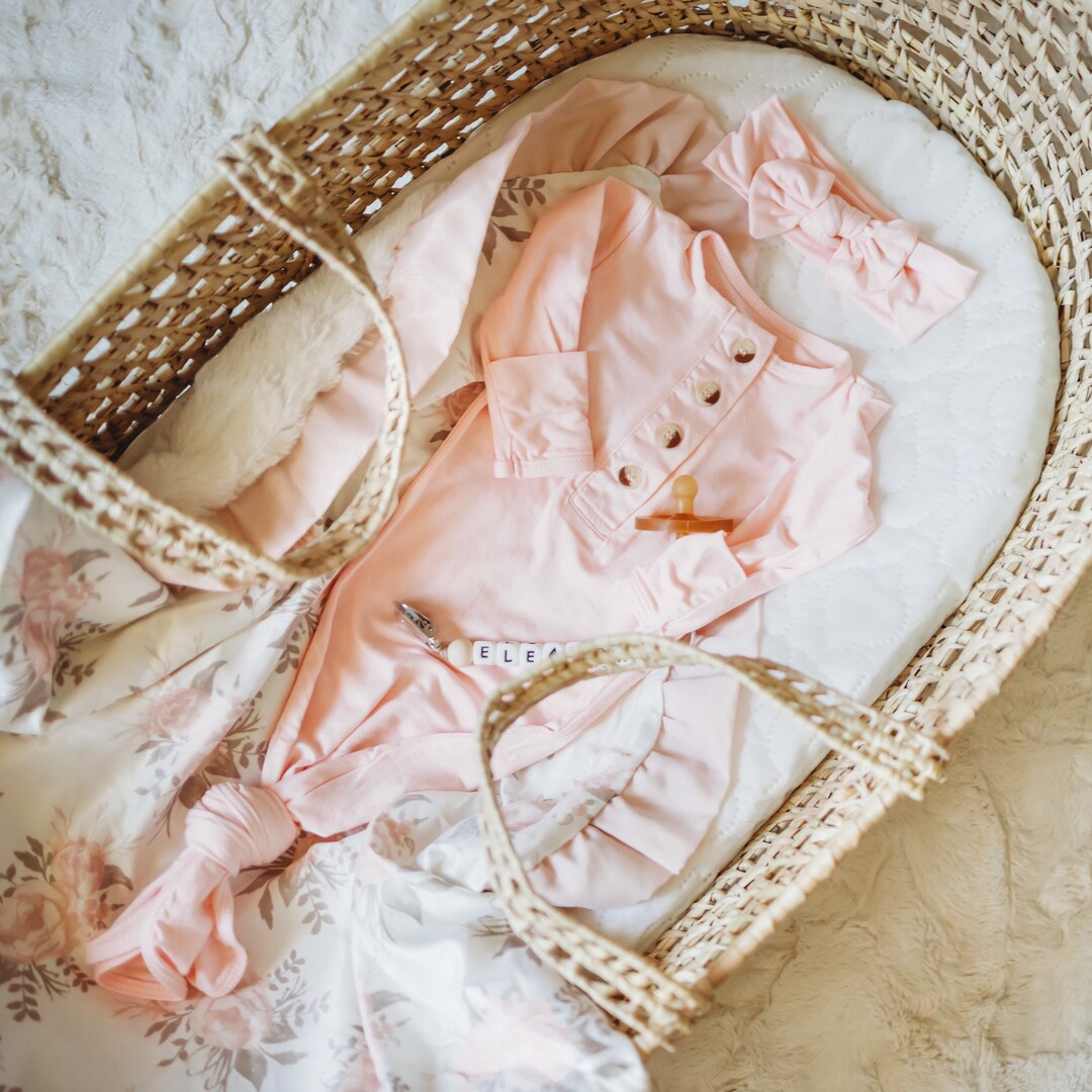 Baby Pink Newborn Baby Gown Set - Soft Pink Button Newborn Infant Gown ...