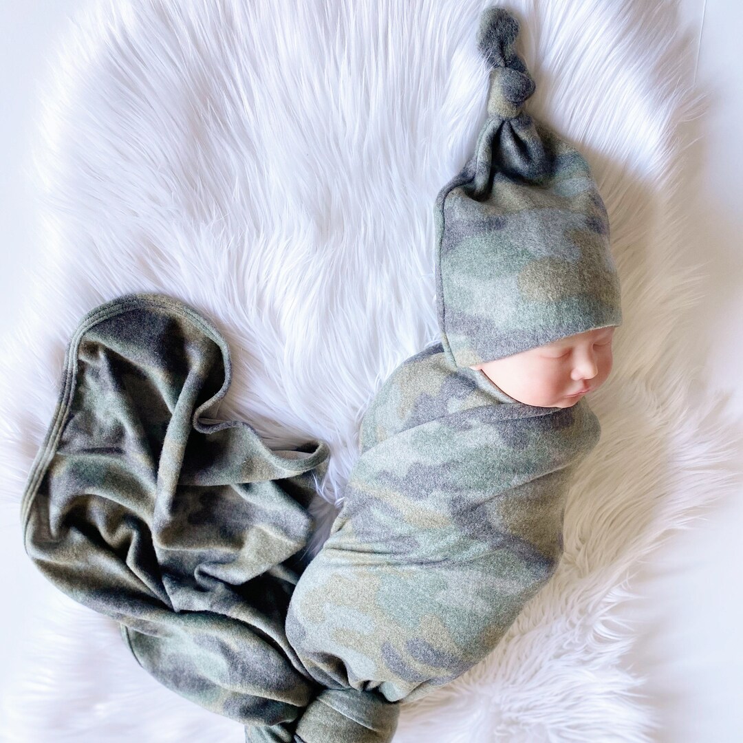 Fleece Camo Swaddle Set Newborn Baby Camouflage Swaddle Blanket Baby