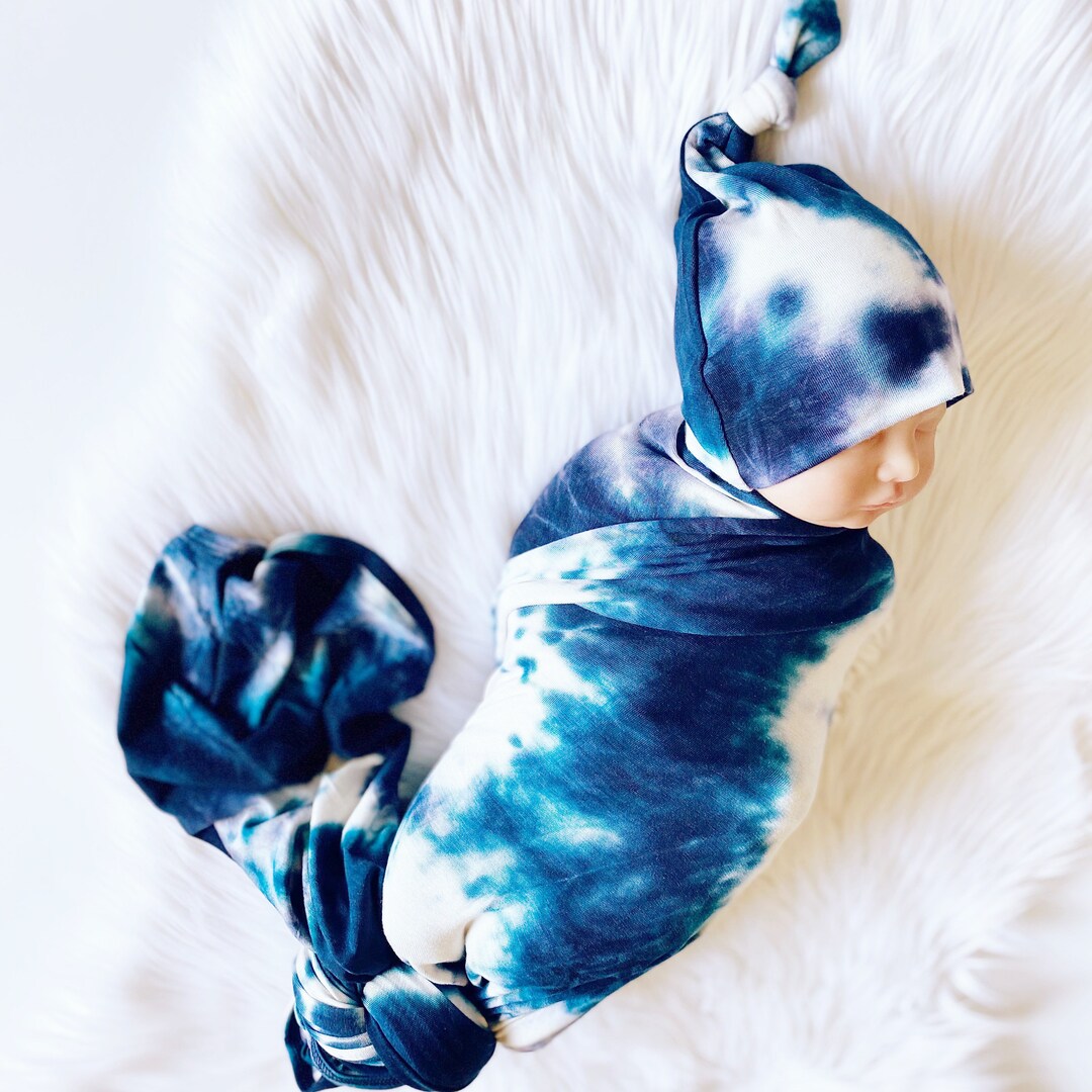 Navy Blue Tie Dye Swaddle Set Tie Dye Baby Swaddle Set Etsy