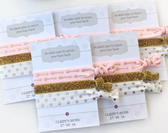 Pink and Gold Hen Party Favors, Bachelorette Hair Ties, Bachelorette Party Decorations, Pink and Gold Bachelorette, Hair Tie Favors