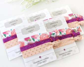 Floral Party Favors for Girls, Personalized Birthday Party Favors, Hair Tie Favors, Floral Birthday Decorations, Girls Party Favors