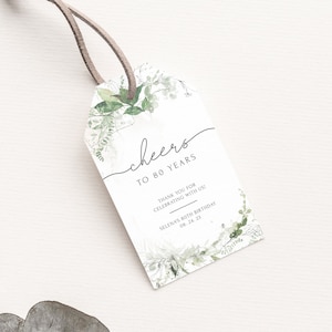 Greenery 80th Birthday Favor Tags Printable, Greenery Danke Tags Vorlage, Greenery Geburtstag, Prost auf 80 Jahre, DIGITAL DOWNLOAD GM200