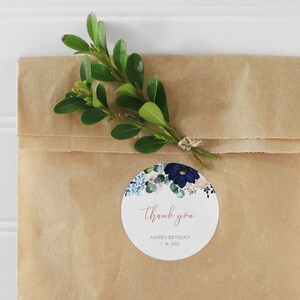 Navy and Blush Floral Favor Tags Printable Template, Birthday Party ...