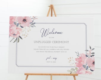 Navy and Blush Unplugged Wedding Sign Template, Wedding Welcome Printable, Wedding Unplugged Ceremony Sign, DIGITAL DOWNLOAD - NB100