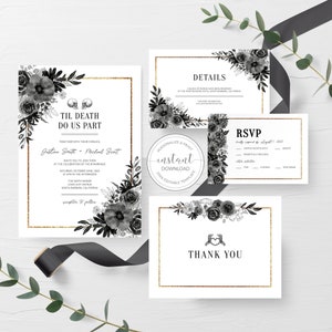Plantilla de invitación de boda de Halloween, hasta que la muerte nos separe, invitaciones de boda góticas imprimibles, boda gótica, DESCARGA INSTANTE DA100