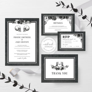 Gothic Hochzeitseinladungen Vorlage, druckbare Halloween Hochzeitseinladungs-Set, bis der Tod uns Teil Goth Invite einladen, INSTANT DOWNLOAD DA100