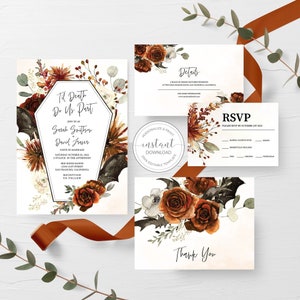 Gothic Hochzeitseinladung Vorlage, druckbare Halloween Hochzeitseinladung Set, Til Death Do Us Part Hochzeitseinladung, SOFORTIGER DOWNLOAD - H300