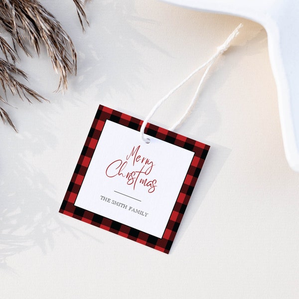 Buffalo Plaid Christmas Gift Tag Printables, Editable Christmas Tags Download, Christmas Favor Tag Template, Editable DIGITAL DOWNLOAD BP100