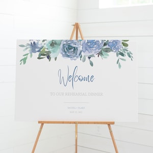 Wedding Rehearsal Dinner Welcome Sign Template, Large Welcome Sign Printable, Blue Floral Wedding Rehearsal Signs, DIGITAL DOWNLOAD - BF100