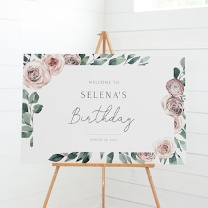 Boho Rose Birthday Party Welcome Sign Template, Large Welcome Sign Printable, Blush Floral Party Sign, TÉLÉCHARGEMENT NUMÉRIQUE personnalisé BR100