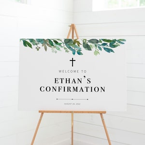 Greenery Confirmation Welcome Sign Template, Large Welcome Sign ...
