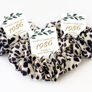 40th Birthday Party Favors, Leopard Print Hair Scrunchies, 40th Birthday Favors for Women, Birthday Supplies, 40 Years, Party Like Its 1986 image 1