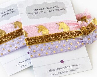 Unicorn Baby Shower Favors, Unicorn Baby Shower Supplies, Unicorn Baby Shower Decorations Pink and Gold, Unicorn Party Favors Hair Ties