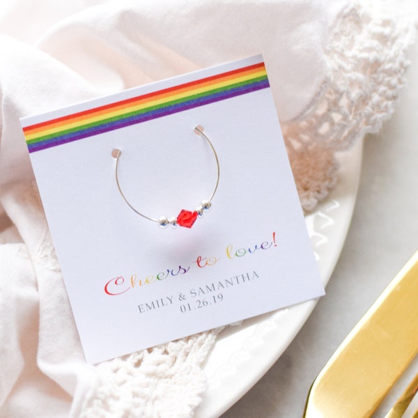 Rainbow Wedding Favors for Guests, LGBT Wedding Decor Table, Gay Wedding Favors Wine Charms, Cheers to Love, Swarovski Crystal Wine Charms