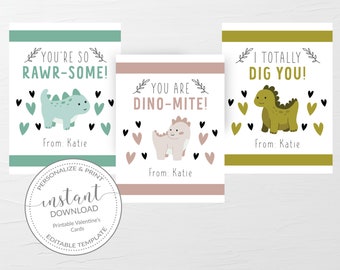 Dinosaur Printable Valentine Cards For Kids, Dinosaur Valentine Day Card Printable Template, Dinomite Valentines, DIGITAL DOWNLOAD LD100