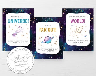 Galaxy Valentine Cards Kids School Valentines Day - Etsy