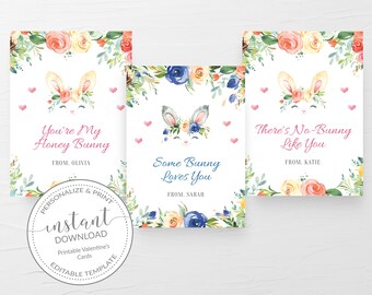 Tarjetas de San Valentín imprimibles de conejito para niños, plantilla imprimible de tarjeta de día de San Valentín de conejito, San Valentín de conejo, DESCARGA DIGITAL B100