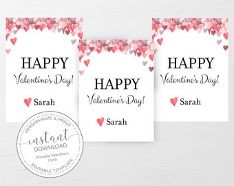 Printable Valentine Cards For Kids, Personalized Valentine Day Card Printable Template, DIY Valentines Day Card, DIGITAL DOWNLOAD VH100