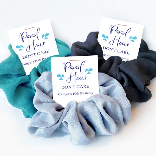 Pool Party Favors for Girls, Scrunchie Favors, Pool Party Birthday Supplies, Girls Swim Party, Swim Team, Pool Hair Don't Care Hair Scrunchy