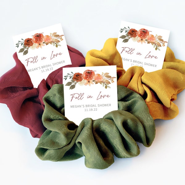 Fall Bridal Shower Favors, Hair Scrunchies, Autumn Fall In Love Wedding Shower, Thanksgiving Rustic Floral Bridal Shower Guest Gifts - PB100