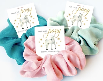 Horse Party Favors for Girls, Scrunchie Hair Tie Favor, For Your Pony, Horse Birthday Party Favors, Equestrian Party, Cowgirl Party - D400