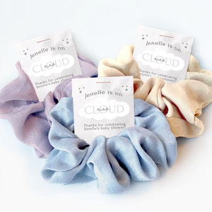 On Cloud 9 Baby Shower Favors, Scrunchie Hair Tie Favors, We're On Cloud Nine, Grey Baby Shower Sip and See Thank You Guest Gifts