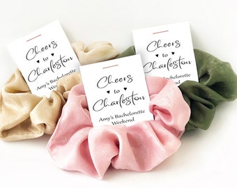 Charleston Bachelorette Party Favors, Cheers to Charleston, Scrunchie Favors, Charleston Bach Favors, Hair Tie Favors