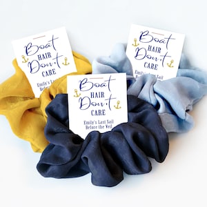 Nautical Bachelorette Party Favors, Hair Scrunchie Favors, Bachelorette Cruise, Personalized Boat Hair Don't Care Bachelorette Favors