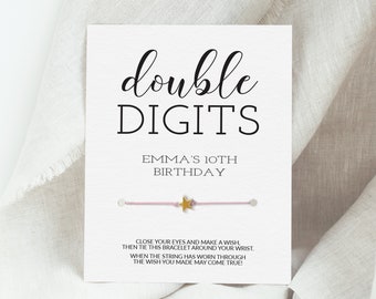 10th Birthday Make A Wish Bracelet Party Favor, Double Digits 10th Birthday Party Favors, Ten Years Old Gifts for Guests, Tenth Birthday