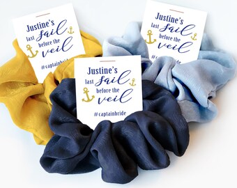 Nautical Bachelorette Party Favors, Hair Scrunchie Favors, Personalized Last Sail Before The Veil Bachelorette Favors