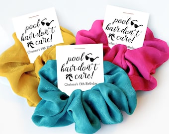 Pool Party Hair Scrunchie Favors, Personalized Summer Birthday Party, Pool Party Favors for Girls, Girls Swim Party, Pool Hair Don't Care