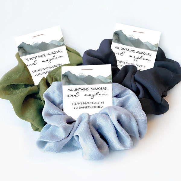 Mountains Mimosas and Mayhem, Mountain Bachelorette Party Favors, Hair Scrunchies, Cabin Bachelorette Favors, Mountain Bach