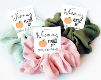 Savannah Georgia Bachelorette Party Favor, Hair Scrunchies, Brides Peaches, Georgia Peach Bachelorette, Where My Peaches At, Savannah Bach