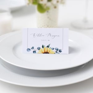 Modèle de carte de place de tournesol, cartes de nom de mariage de tournesol personnalisées, cartes de place imprimables de tournesol modifiables, TÉLÉCHARGEMENT NUMÉRIQUE - S100
