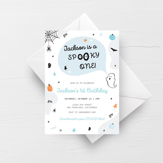 Halloween 1st Birthday Invitation Boy Template Cute Ghost - Etsy