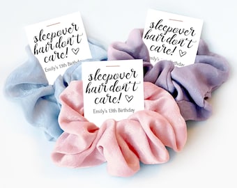 Sleepover Birthday Party Favors, Scrunchie Hair Tie Favors, Slumber Party Favors, Sleepover Party, Pajama Party, Sleepover Hair Don&#39;t Care
