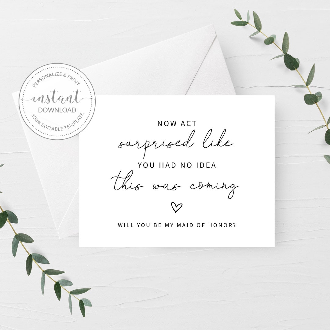 Printable Maid of Honor Proposal Card Funny, Will You Be My Maid of ...