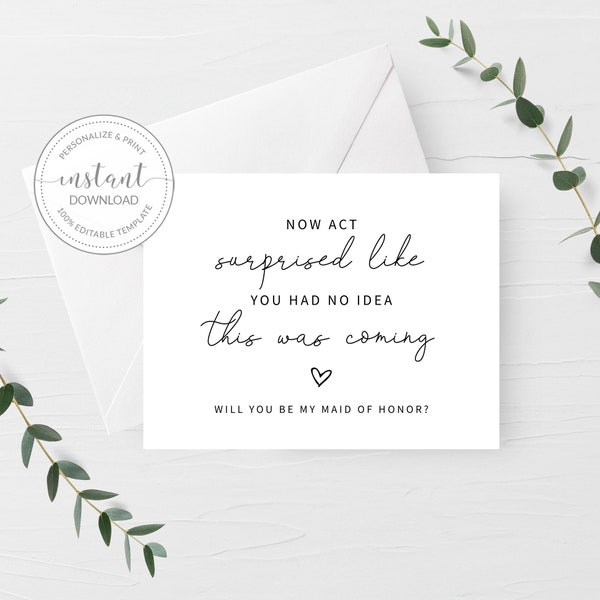 Printable Maid Of Honor Proposal Card Funny, Will You Be My Maid Of Honor Ask Card, Proposal Card Printable, DIGITAL DOWNLOAD, A2 Size