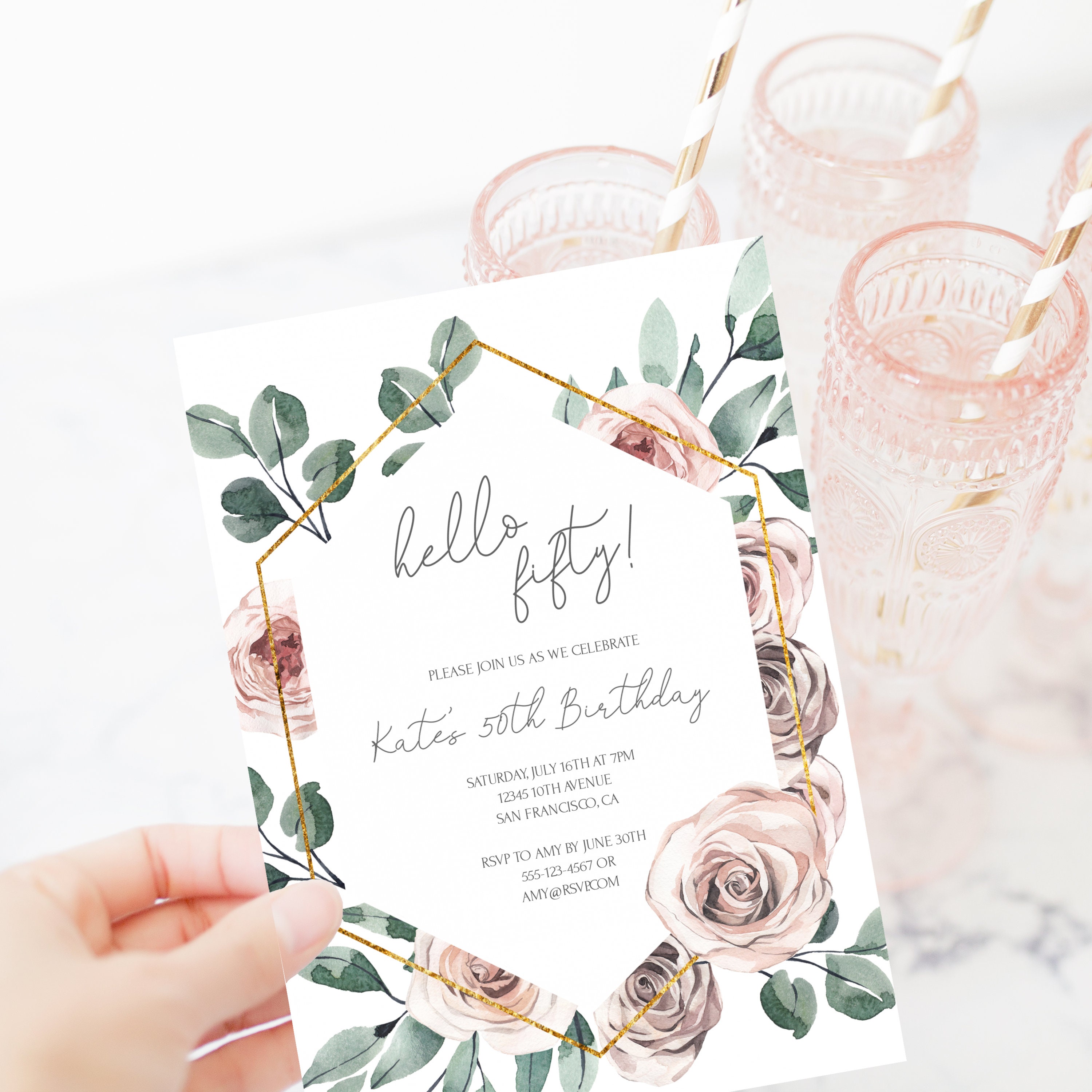 50th Birthday Invitation for Women Printable 50th Birthday - Etsy