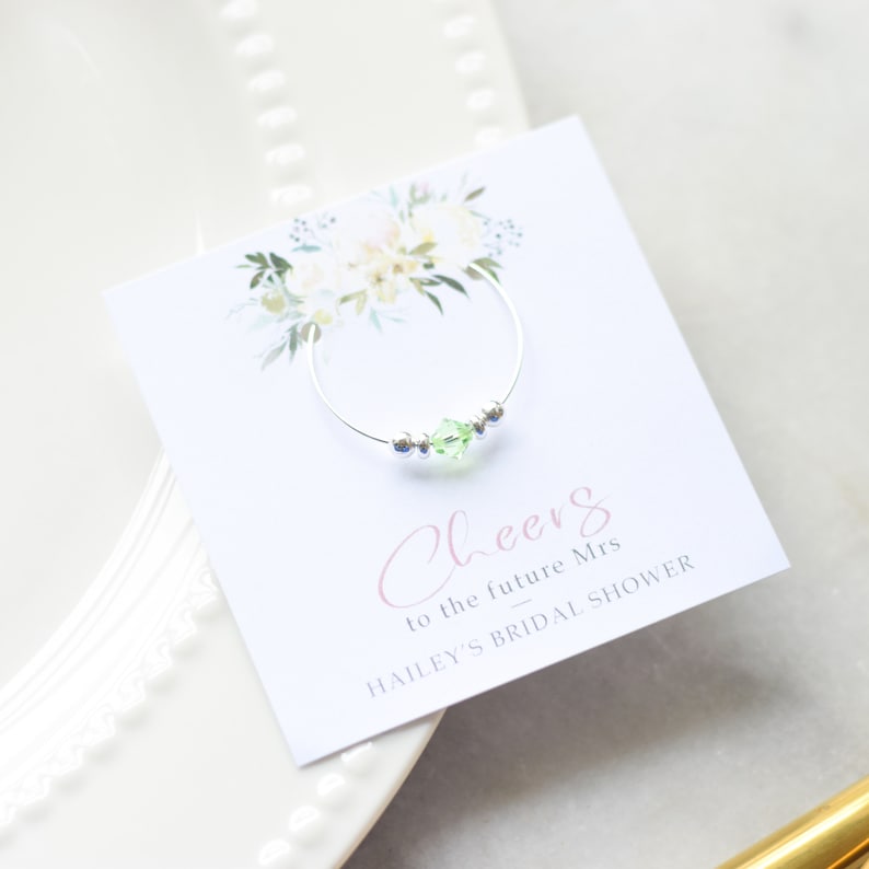 Pastel Floral Bridal Shower Favors, Bridal Shower Decorations Mint, Wine Charm Bridal Shower Gifts for Guests, Swarovski Crystal image 2