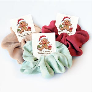 Christmas Gift for Friends Classmates, Gingerbread Theme Hair Scrunchie, Small Stocking Stuffers for Girls and Women, Christmas Party Favors