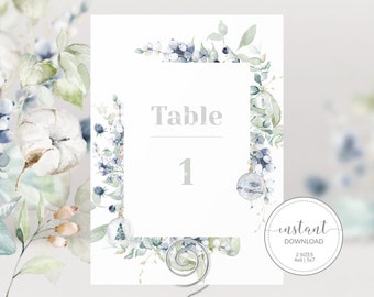 Christmas Wedding Table Numbers 1-50, Holiday Table Number Cards, Winter Wedding Table Numbers 4x6 and 5x7, Printable DOWNLOAD - AW100