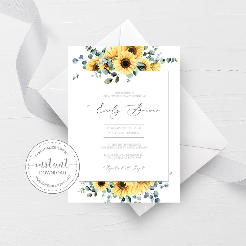 Printable Sunflower Bridal Shower Invitation Template Etsy