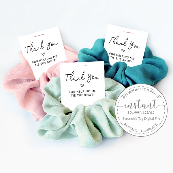 Printable Scrunchie Tag Bridesmaid, Thank You For Helping Me Tie The Knot, Bridesmaid Thank You Gift, Bridal Party Gifts, DIGITAL DOWNLOAD