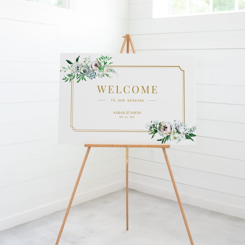 DIGITAL DOWNLOAD Gold Floral Wedding Signs Large Welcome Sign Printable BGF100 Personalized Wedding Welcome Sign Template